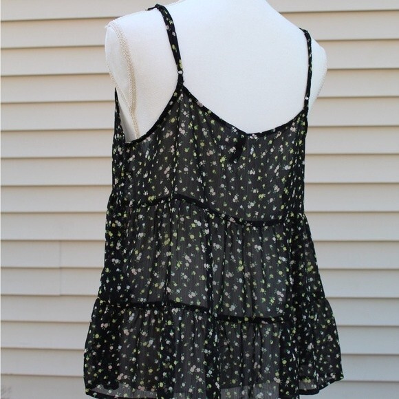 H&M Divided Black Ditsy Floral Flowy Baby Doll Tank Top - Picture 4 of 6
